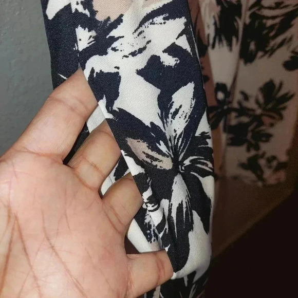 AB Studio Black White Floral Print Fit-and-Flare Dress Pockets Size 8 - Picture 6 of 9